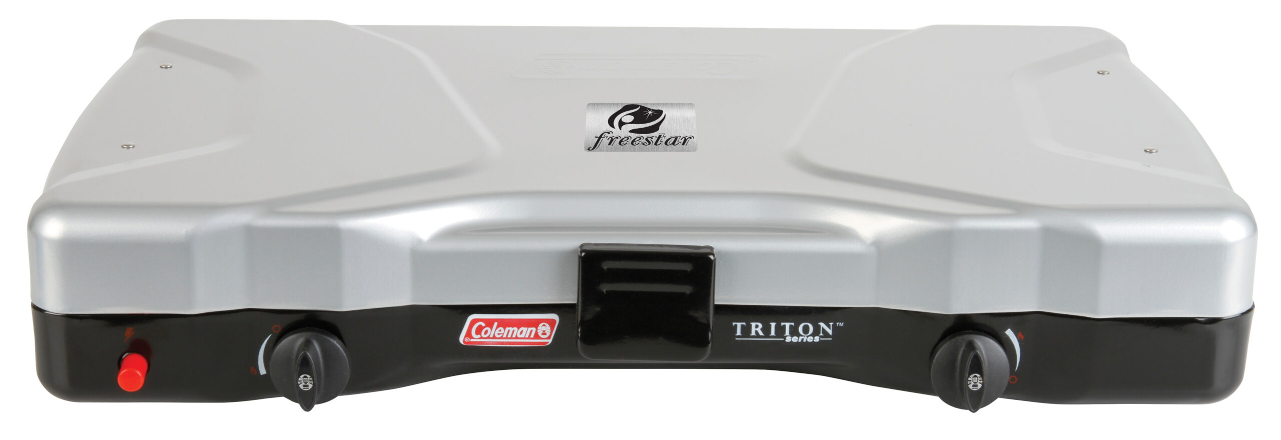 575008020 Coleman Triton+ 2 Burner Propane Stove with metal placard