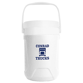 Coleman white 1 gallon beverage cooler with screen imprint on front