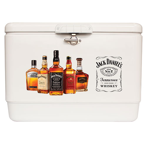 Coleman white 54 Qt Steel Belted Cooler with full color direct imprint on front
