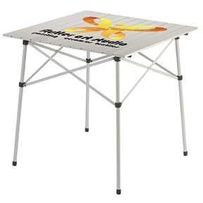 Coleman Compact Roll-Top Aluminum Camping Table with full color direct imprint on top